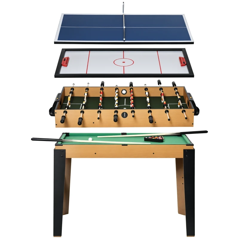 HOMCOM Tavolo Multigioco 4 in 1 con Calcio Balilla, Biliardo, Ping Pong e Hockey da Tavolo, 107x61x84.5cm