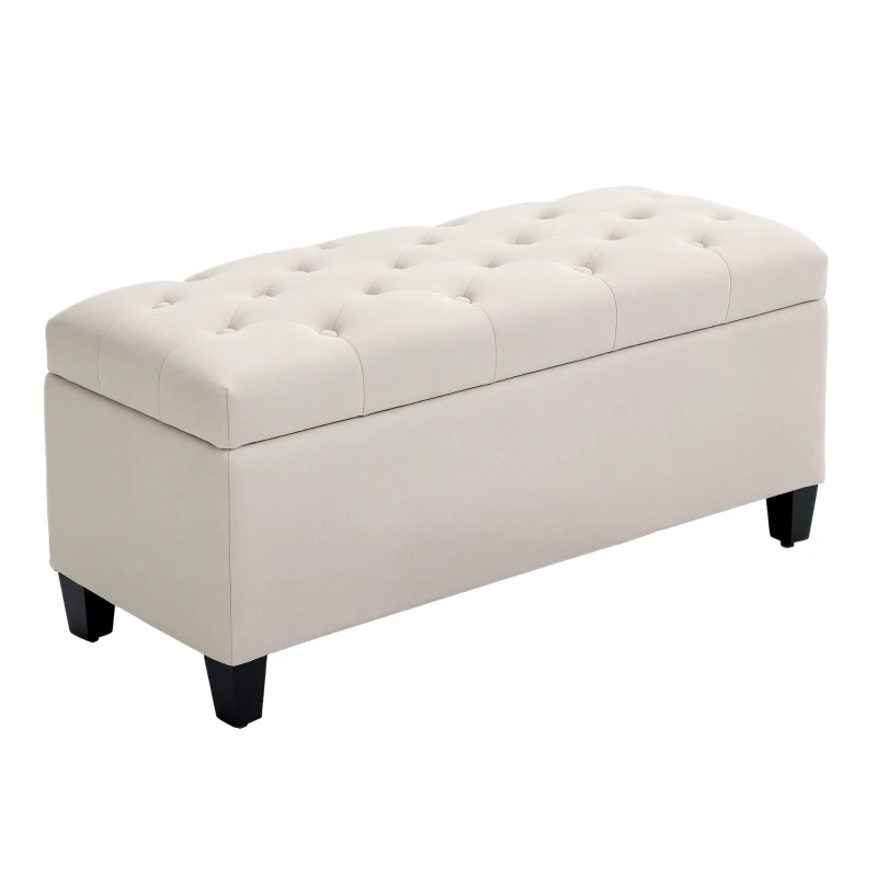 HOMCOM Sitzbank Polsterbank mit Stauraum Truhenbank Flur Schlafzimmer Wohnzimmer leinenartiges Polyester Gummiholz Cremeweiß 100 x 40 x 44 cm