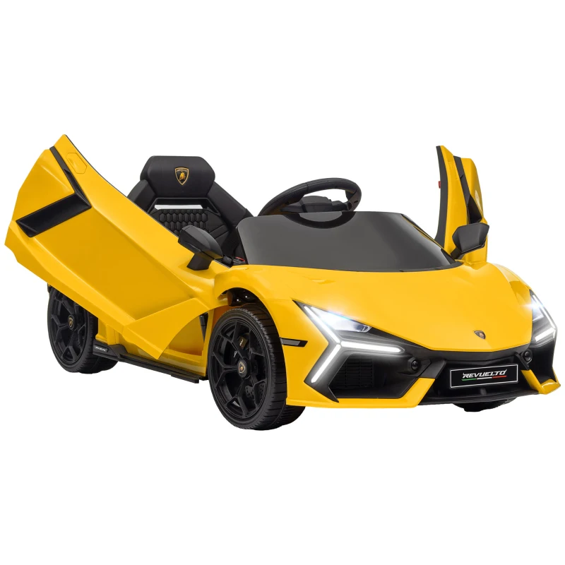 AIYAPLAY Mașină electrică 12V cu licență Lamborghini Revue vehicul electric telecomandă viteză 3-5 km/h 3-5 ani galben