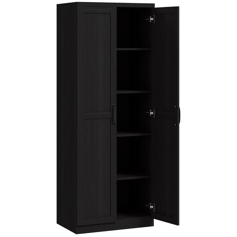 HOMCOM Bufet de Cocina, Mueble de Cocina Almacenamiento con Doble Puerta y 2 Estantes Ajustables, 60 x 40 x 160 cm, Negro