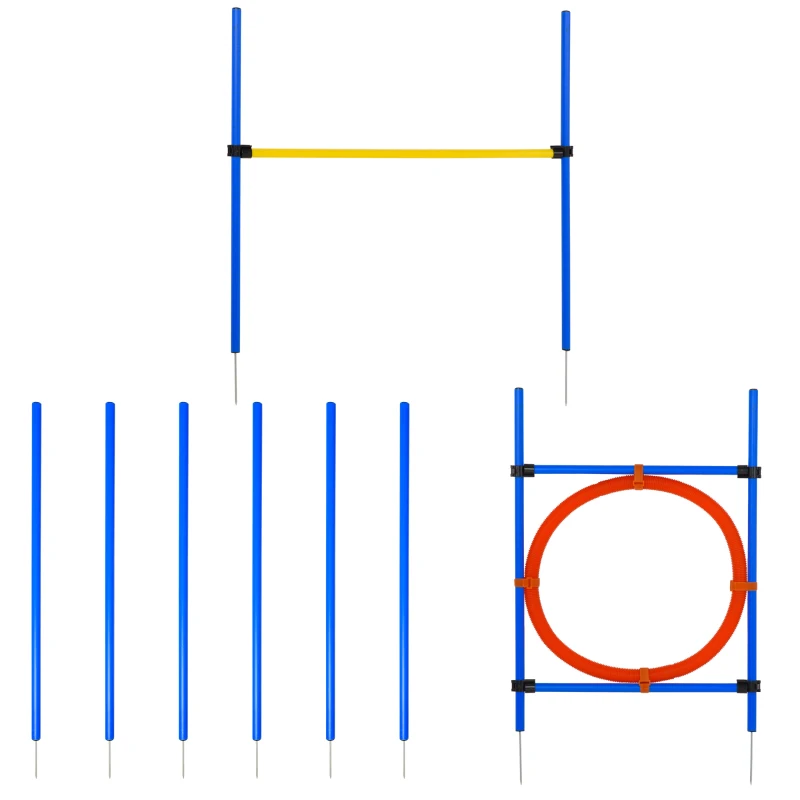 PawHut Dog Agility Training Obedience Jump Hurdle 6 Weave Pole Training Hoop Set New