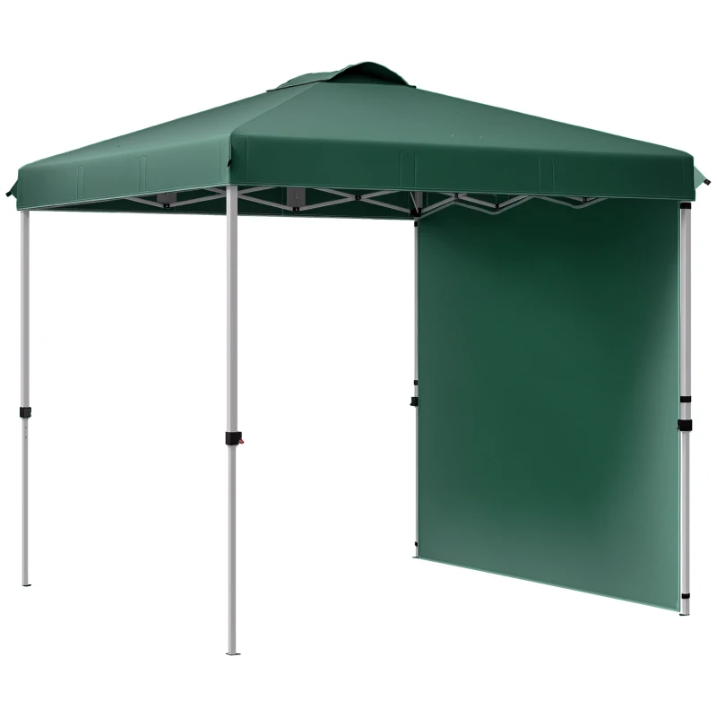 Outsunny Carpa Plegable de Jardín de 2,5x2,5 m con Altura Ajustable Anti-UV con 1 Pared Lateral y Bolsas de Arena Verde