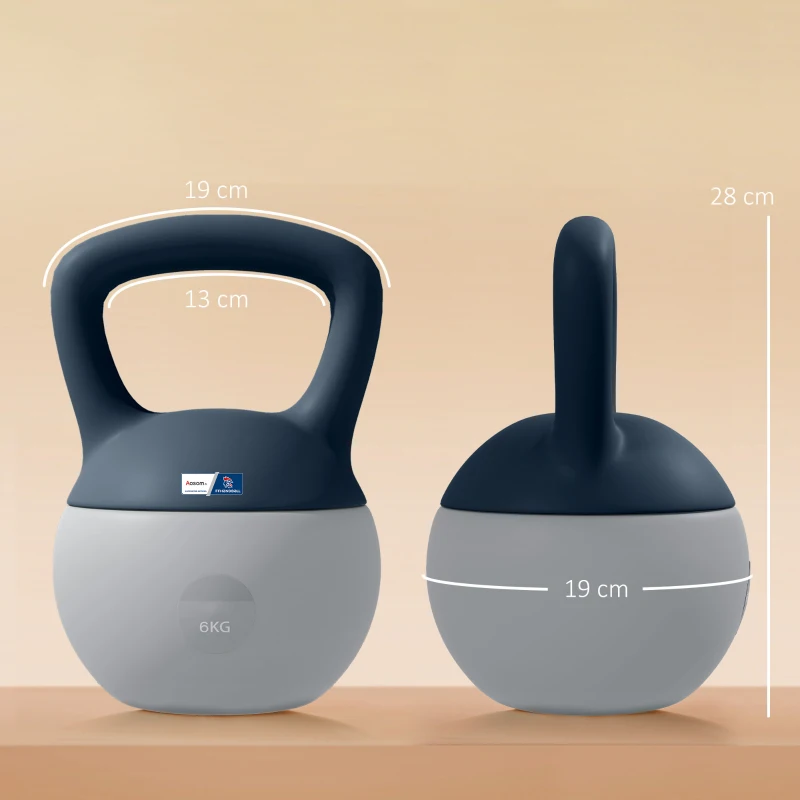 Kettlebell 6kg - Collaboration Aosom.fr x FFHandball - haltère avec poignée antidérapante, gris et bleu