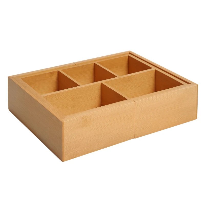 HOMCOM Extendable Drawer Organiser Tray Drawer Inserts Storage Holder Dividers 24.6-41cm, Natural bamboo Colour