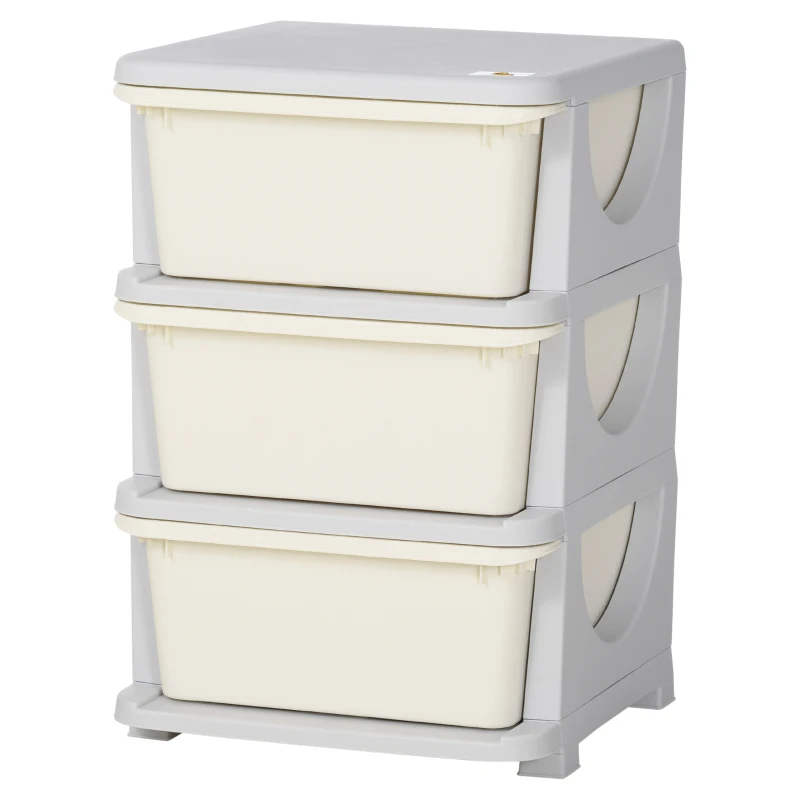 HOMCOM Organisateur de jouets pour enfants avec tiroirs à 3 niveaux, boîtes de rangement en plastique, 37 x 37 x 56,5 cm, crème