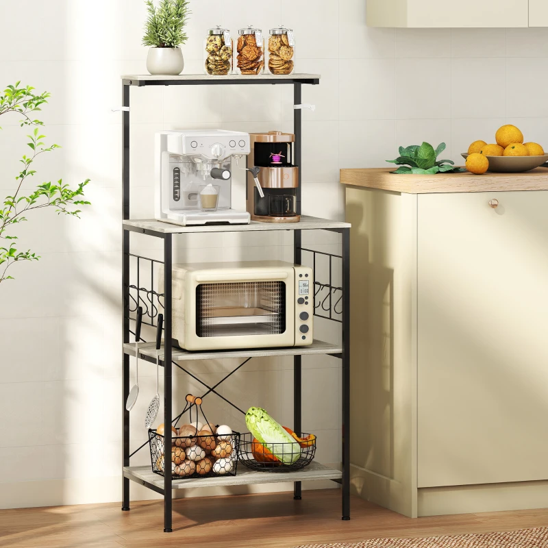 HOMCOM Scaffale Cucina a 4 Livelli con Pannelli a Rete e 8 Ganci Stile Industriale, 60x42x134.5 cm, Rovere