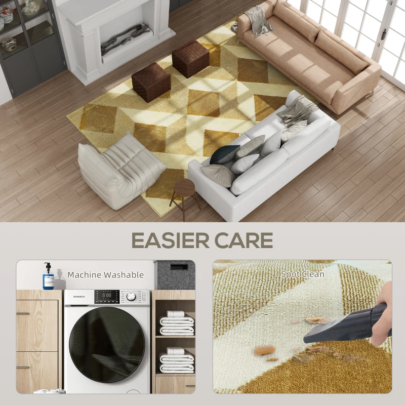 HOMCOM Covor Modern Hipoalergenic și Lavabil cu Efect 3D 230x160cm Galben