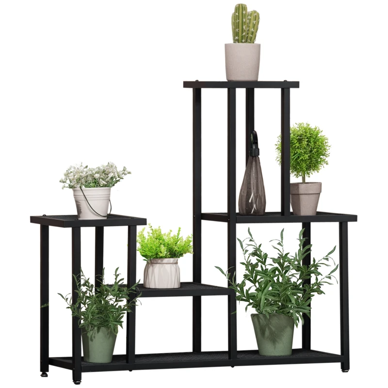 Outsunny Suport pentru plante cu 4 niveluri pentru interior și exterior raft pentru plante din metal pentru grădină, terasă, balcon, negru