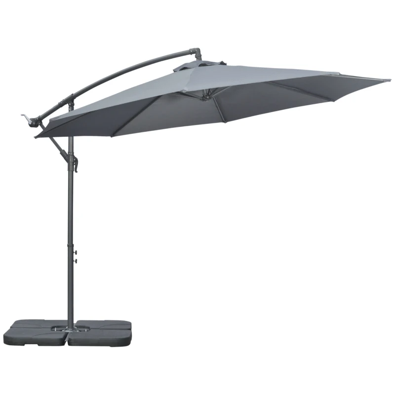 Outsunny Umbrelă de grădină deplasată octogonală pliabilă diametru 3 m, umbrelă de grădină cu suport în formă de cruce gri închis