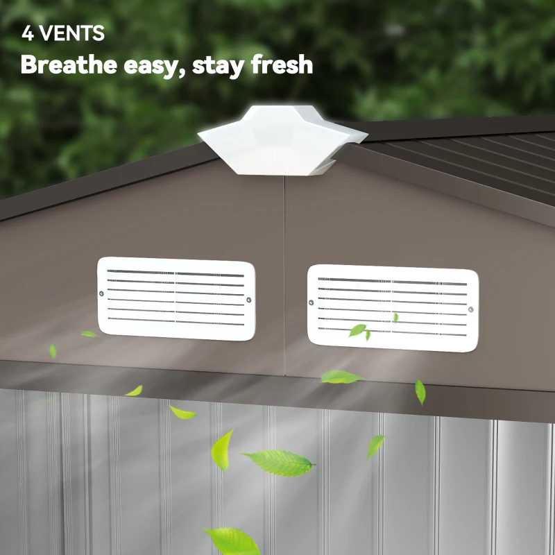 Outsunny Abrigo de Jardim 213x130x185 cm Abrigo de Jardim Metálico de Exterior com 2 Portas Deslizantes e 4 Janelas Marrom