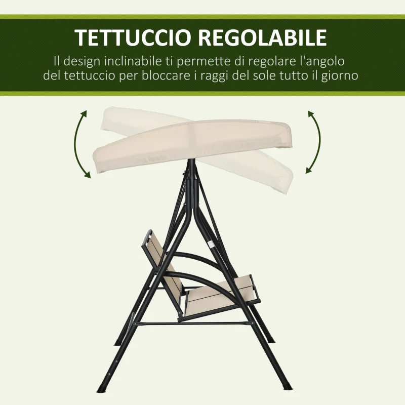 Outsunny Dondolo a 2 Posti da Giardino con Tettuccio Regolabile, 140x118x162cm Beige