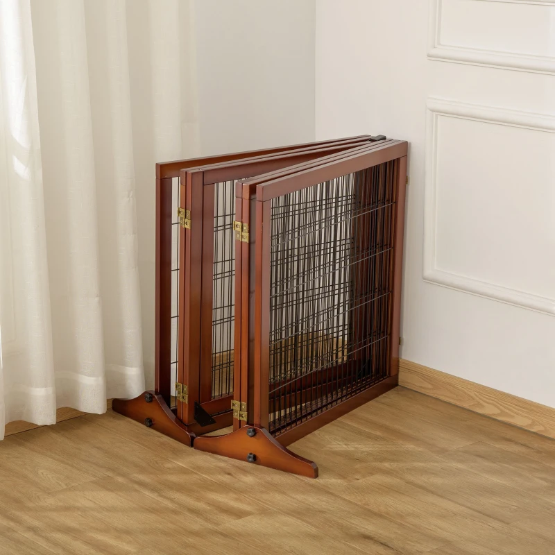 PawHut Barieră de protecție pentru câini, pliabilă, din lemn de pin, 432 x 36 x 70 cm, Cafea