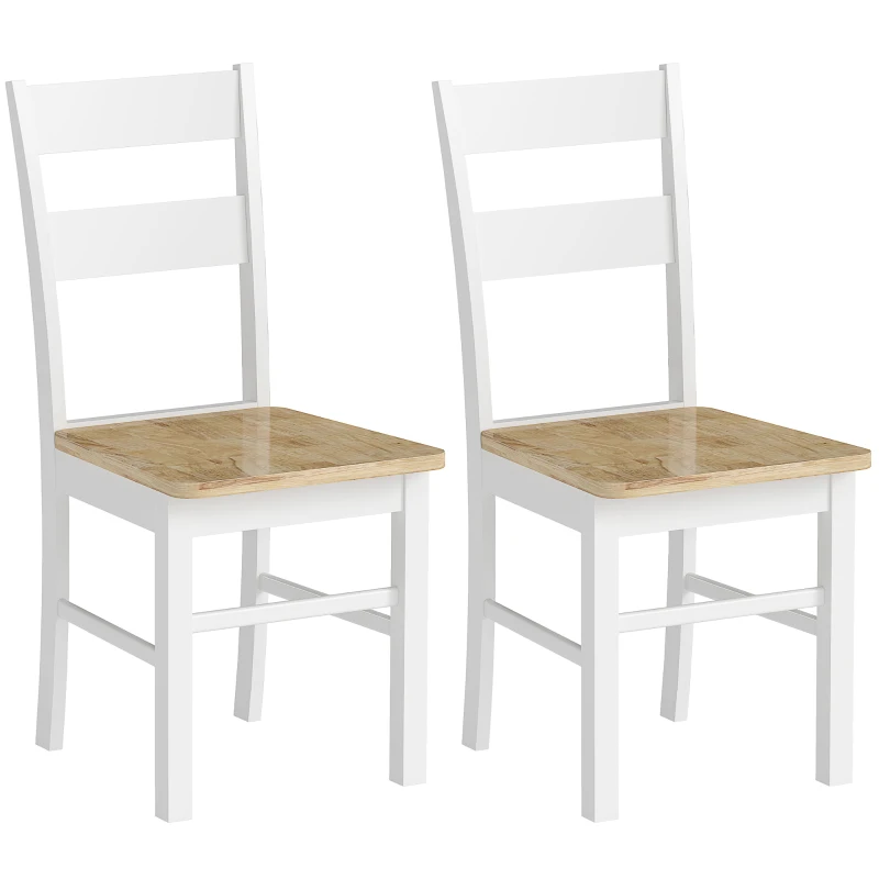 HOMCOM Conjunto de 2 sillas de cocina, madera de caucho, protectores de pie, respaldo con ligeras curvas, blanco
