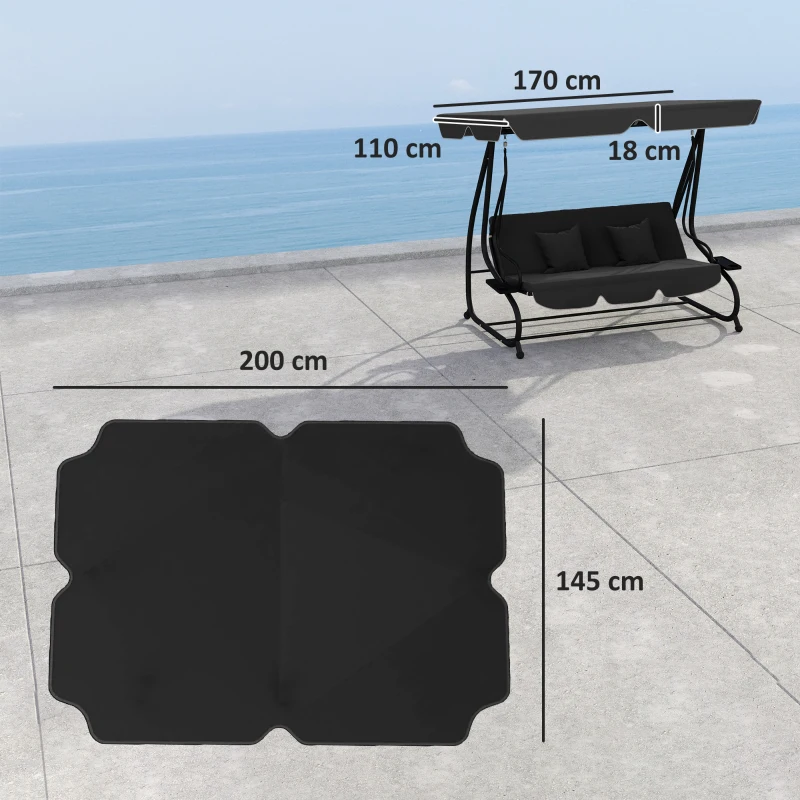 Outsunny 145 x 200Wcm Swing Chair Canopy Replacement - Black