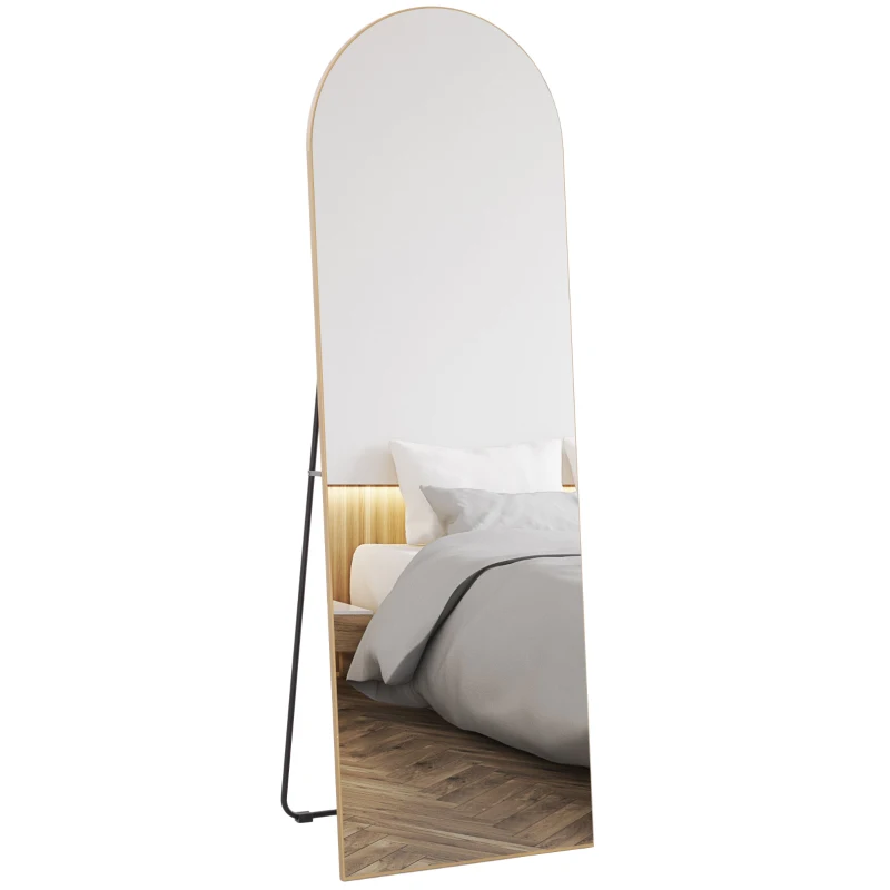HOMCOM Oglindă în lungime completă 50 x 150 cm, oglindă pe suport, oglindă mare de perete fără ramă, pentru sufragerie, ton aur
