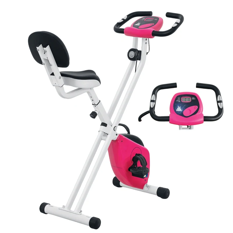 Vélo d'appartement pliable - Collaboration Aosom.fr x FFHandball - 8 niveaux de résistance, dossier selle réglable, rose