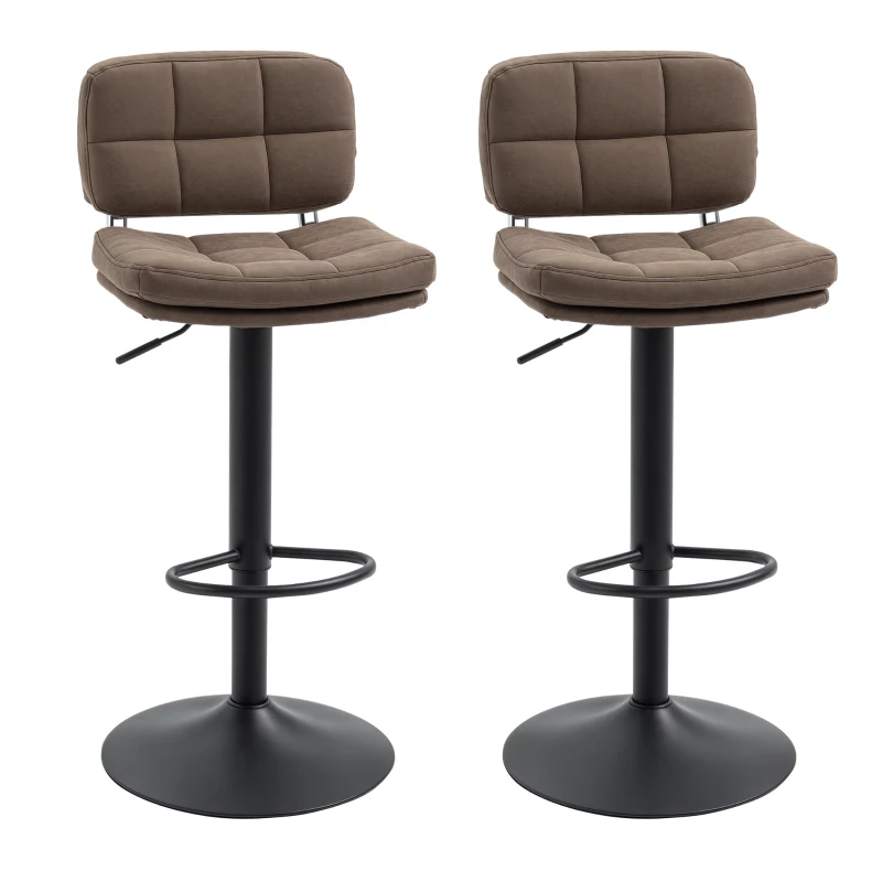 HOMCOM Set 2 Sgabelli Bar Moderni e Girevoli con Schienale e Poggiapiedi, Sgabelli da Cucina con Altezza Regolabile, Rivestimento Pelle PU e Imbottitura, 41.5x45x85-107cm