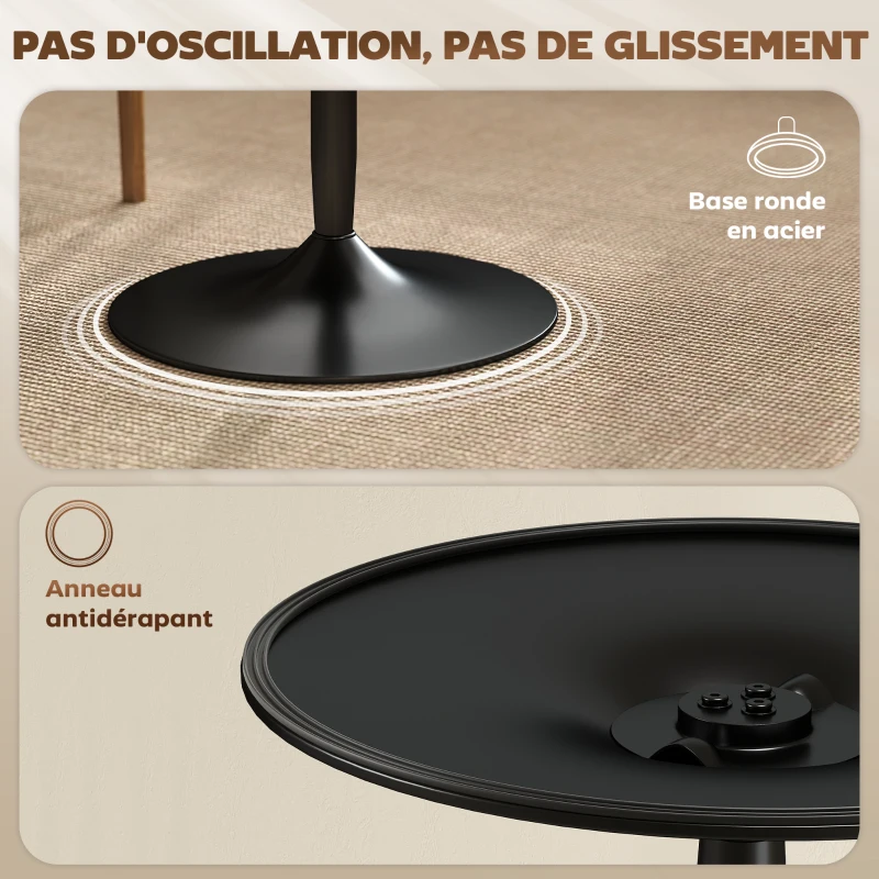 HOMCOM Table à manger ronde 70 cm pour 2 personnes avec plateau en placage de bois massif et piétement en acier marron