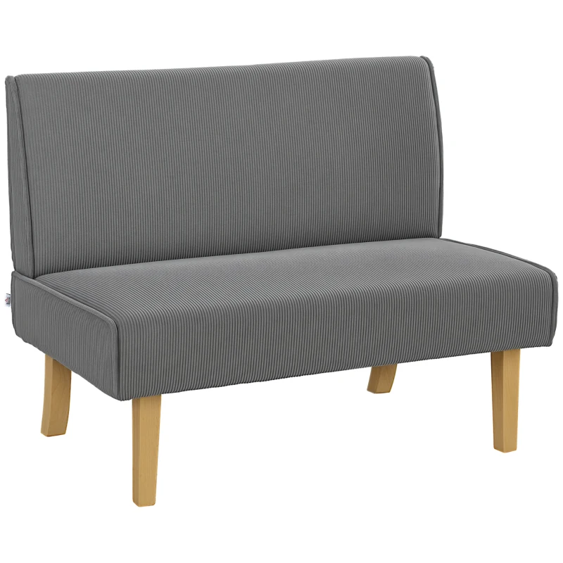 HOMCOM Zweisitzer-Sofa mit Cord-Bezug, dicker Polsterung und soliden Holzbeinen für Wohnzimmer, Schlafzimmer, Büro, Grau(m-10)