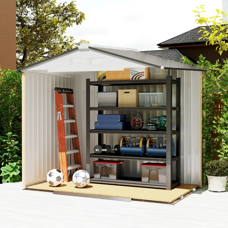Outsunny Abrigo de Jardim 213x130x185cm Abrigo de Jardim Metálico de Exterior com 2 Portas Deslizantes e 4 Janelas Branco e Cinza