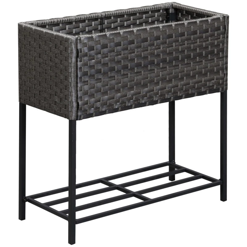 Outsunny Soporte para Jardinera Exterior para Huerto Urbano Mesa de Cultivo Jardinera Rectangular sin Fondo con Estante y Patas para Jardineras Macetas Tiestos 70x30x72 cm Gris y Negro