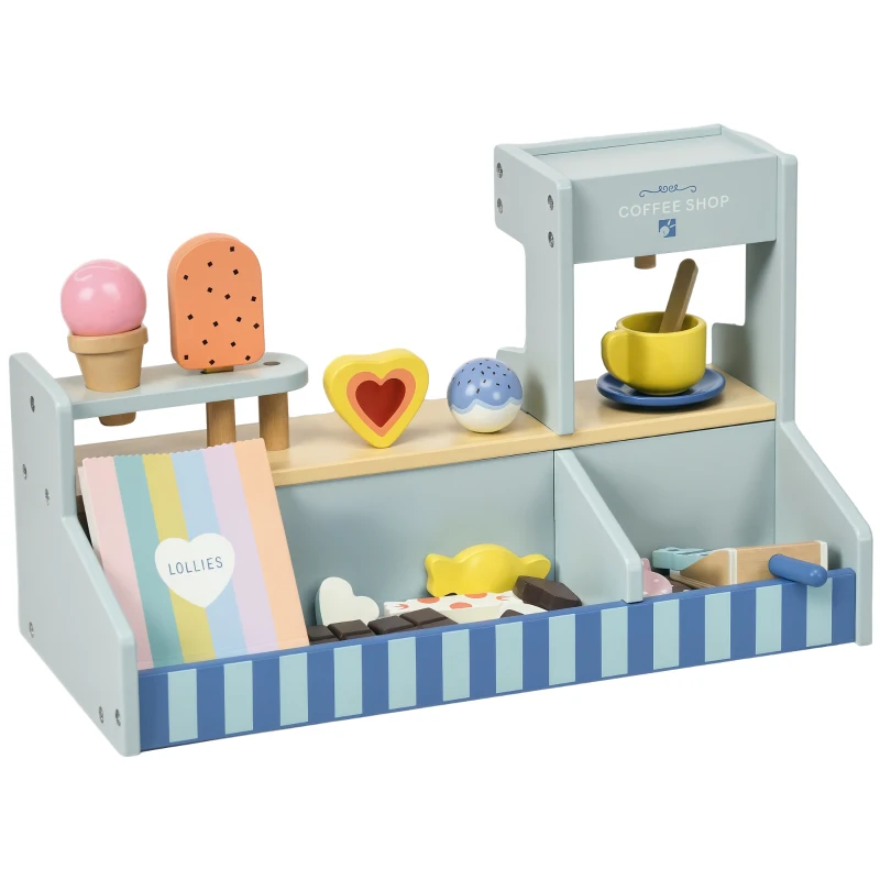 AIYAPLAY Spiel-Eisladen für Kinder, Eiscreme-Stand, viel Zubehör, fördert Fantasie und Motorik, Hellblau
