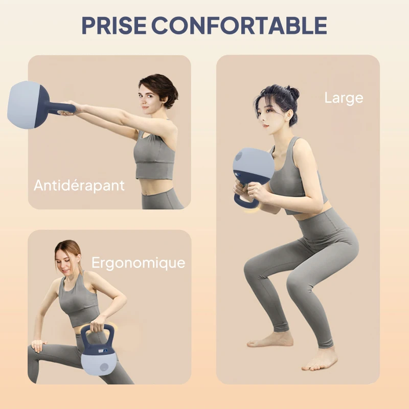 Kettlebell 10kg - Collaboration Aosom.fr x FFHandball - haltère avec poignée antidérapante, gris et bleu