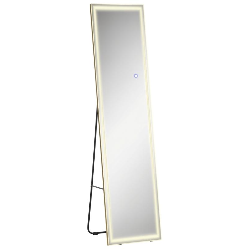 HOMCOM Specchio da Terra e da Parete con Luce LED Regolabile e Telecomando, 40x37x156.5cm