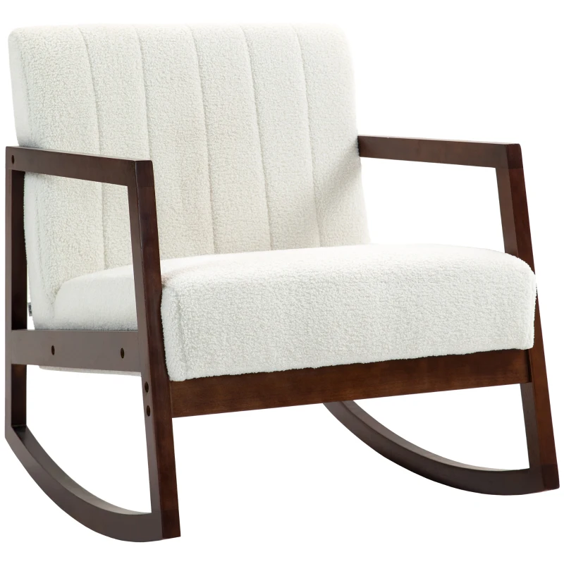 HOMCOM Fauteuil à bascule fauteuil allaitement rocking chair en tissu effet laine bouclée avec pieds en bois massif d'hévéa