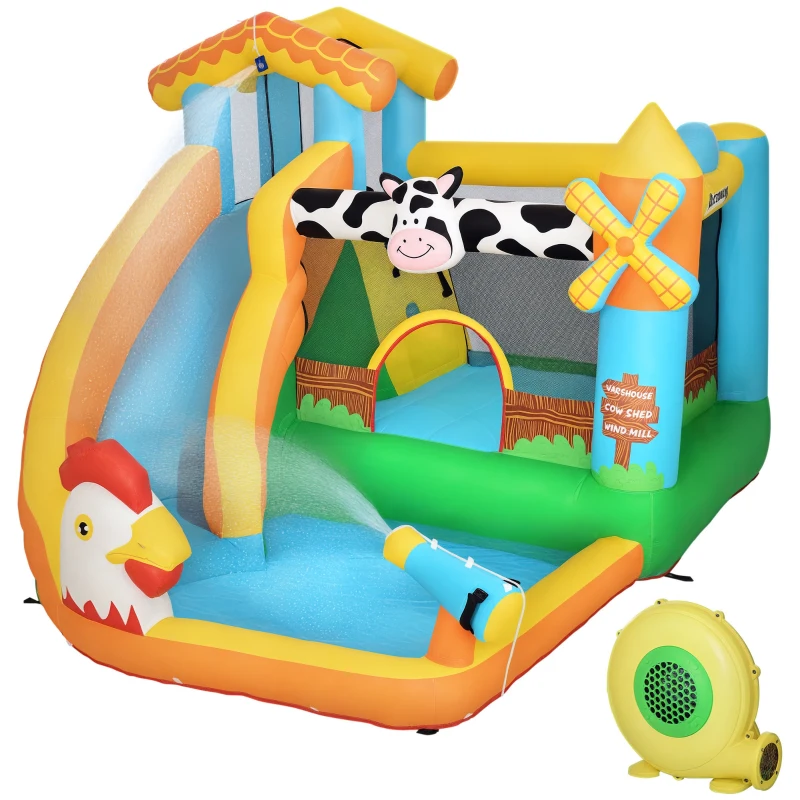 Outsunny Gioco Gonfiabile per Bambini 3-8 Anni a tema Fattoria con Borsa, 11 Paletti e Toppe Inclusi, 350x275x220 cm