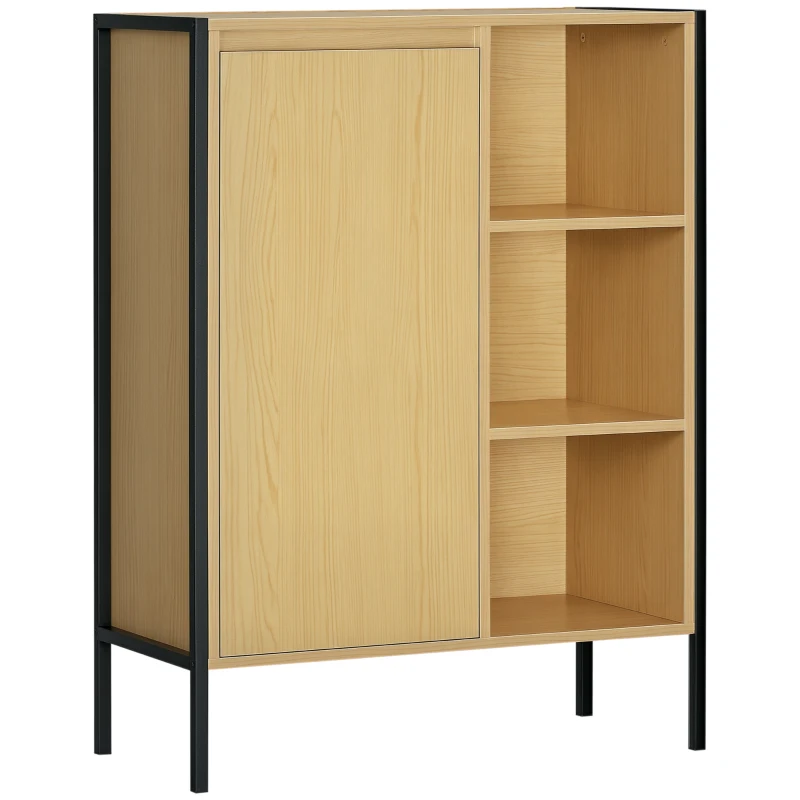 kleankin Mobiletto da Bagno con 3 Ripiani Aperti e Armadietto Chiuso in Truciolato e Acciaio, 60x28x80 cm