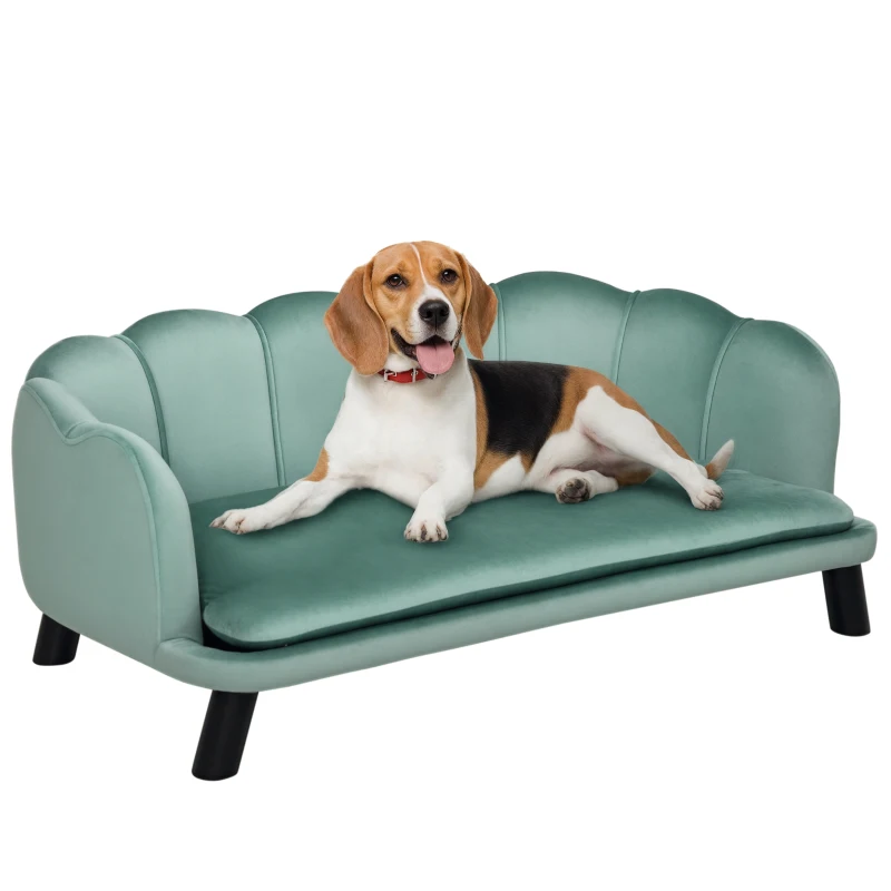 PawHut Haustiersofa für mittelgroße und große Hunde bis 25 kg, robustes Holz, gepolstert, Grün