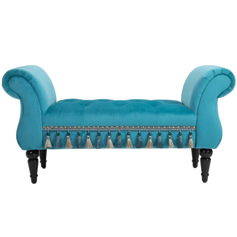 HOMCOM Panca Fondo Letto Imbottita in Gommapiuma, Legno e Poliestere, 117x40x58 cm, Blu