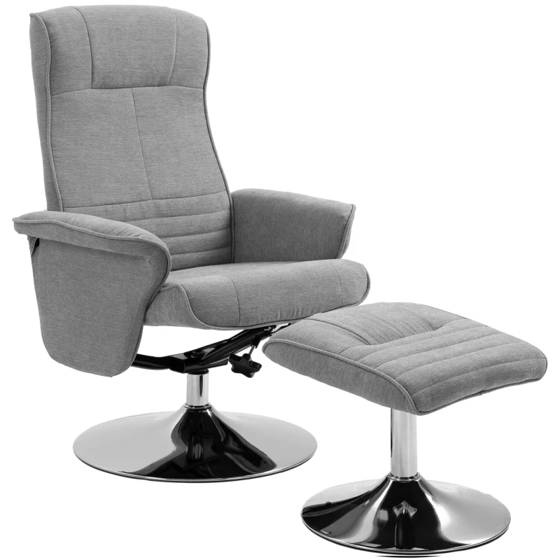HOMCOM Fotoliu relax inclinabil 135° pivotant 360° cu rest de picior acoperire material textil gri