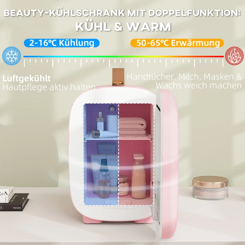 HOMCOM Mini Kühlschrank Kühlschrank Beauty Fridge, 4 L Fassungsvermögen, 20,3 x 26,3 x 28 cm, Rosa(m-4)