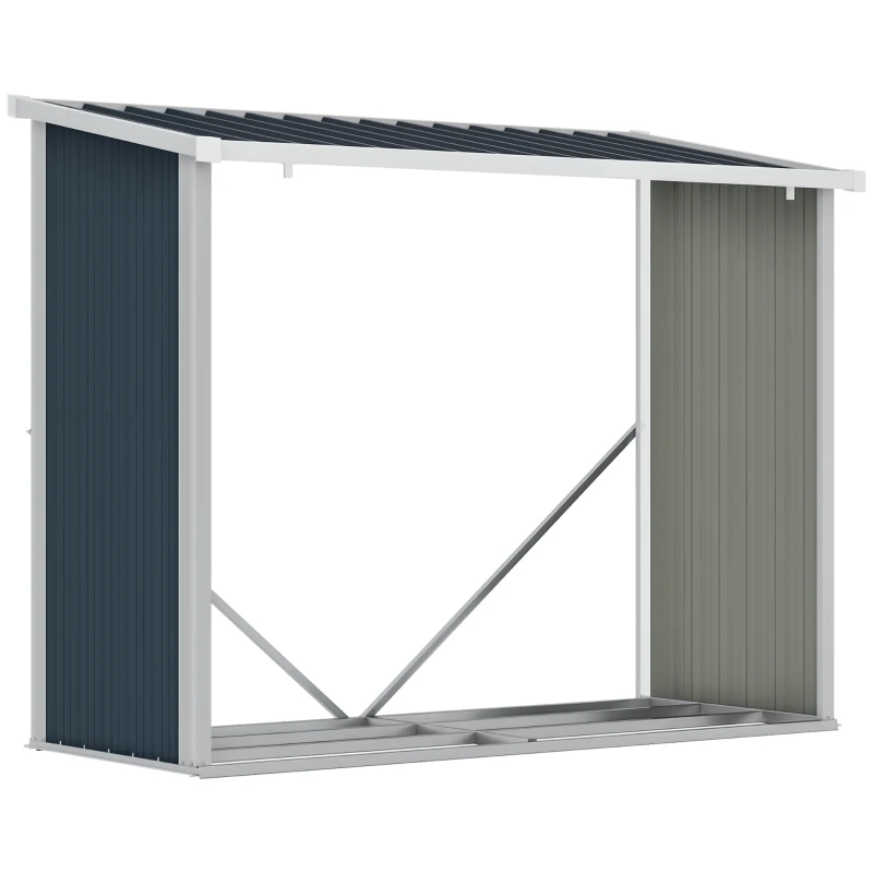 Outsunny Abrigo para Lenha de Aço Galvanizado Abrigo de Armazenamento de Lenhas com Teto Inclinado para Jardim Terraço Exterior 185x84x133,5/148,5 cm Cinza