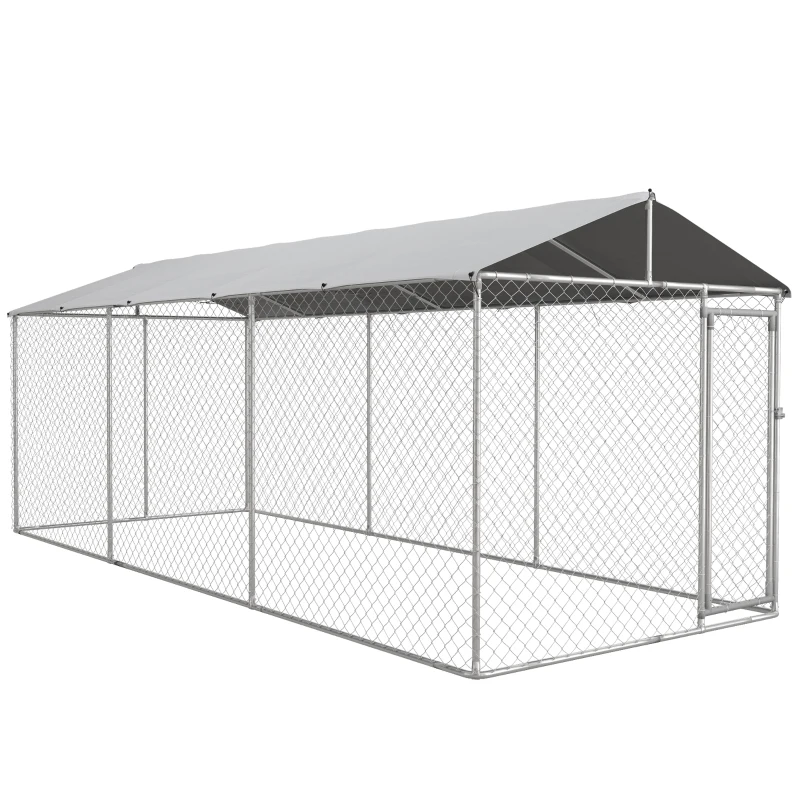 PawHut Jaula de Exterior para Perros Parque para Perros con Marco de Acero Toldo Impermeable y Anti-UV 600x230x230 cm Plata
