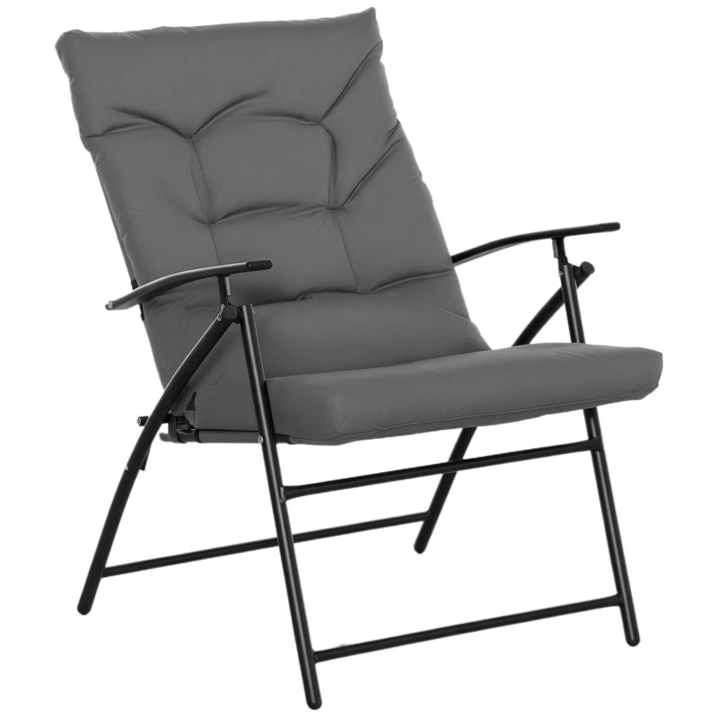 Outsunny Chaise de camping chaise de pêche pliante et portable, dossier haut, coussin rembourré et amovible 65 x 65 x 94 cm, gris
