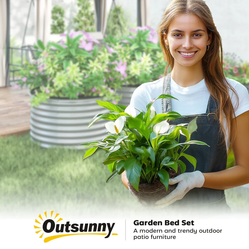 Outsunny Set de 2 jardiniere ridicate, din oțel galvanizat, cu fund deschis, 90 x 90 x 56 cm, argintie