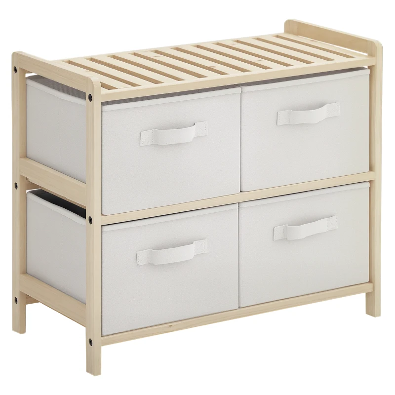 HOMCOM Commode en tissu meuble de rangement avec 4 tiroirs pliants en tissu de lin style élégant pour chambre à coucher bureau salon 59 x 28 x 50 cm bois naturel beige