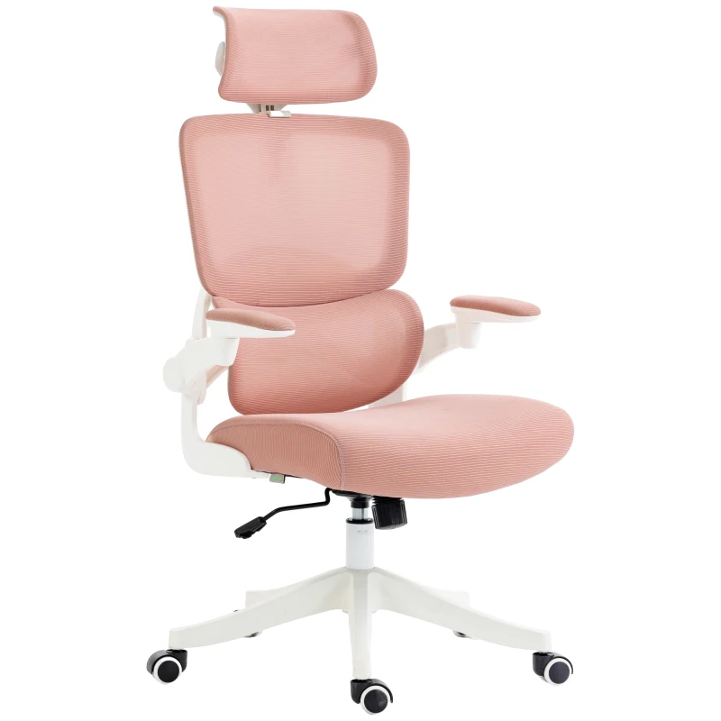 Vinsetto Silla de Malla Giratoria Silla de Escritorio Basculante con Respaldo Alto Reposacabezas Reposabrazos 62x58x133 cm Rosa
