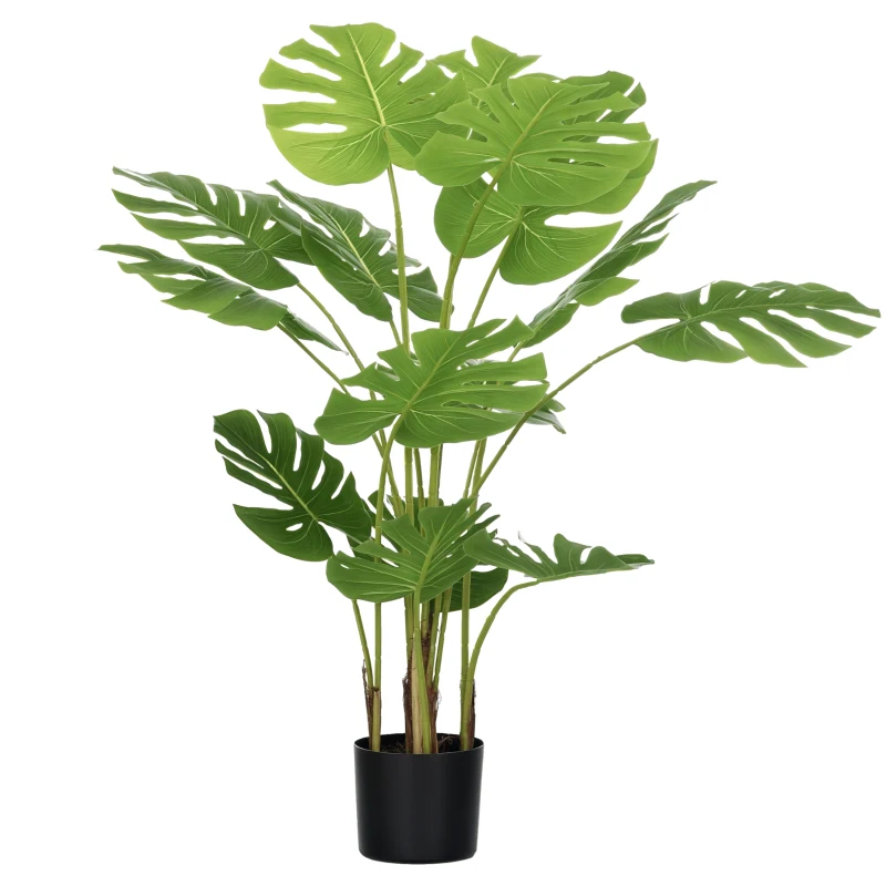 HOMCOM Kunstpflanze Realistische Kunstpflanze Monstera Deliciosa,1 Übertopf und Zementerde,17,5 cm x 17,5 cm x 120 cm, Grün