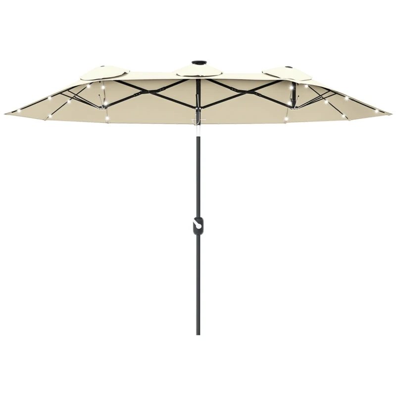 Outsunny Sombrilla Doble con Luces LED 280x146x227 cm Inclinación de 45° Manivela para Terraza Balcón Piscina Color Beige
