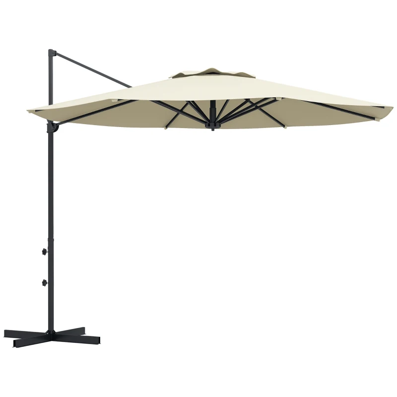 Outsunny Chapéu de Sol Excêntrico Ø294x242 cm Chapéu de Sol com Altura Ajustável Mastro Giratório 360° Ângulo Ajustável Creme