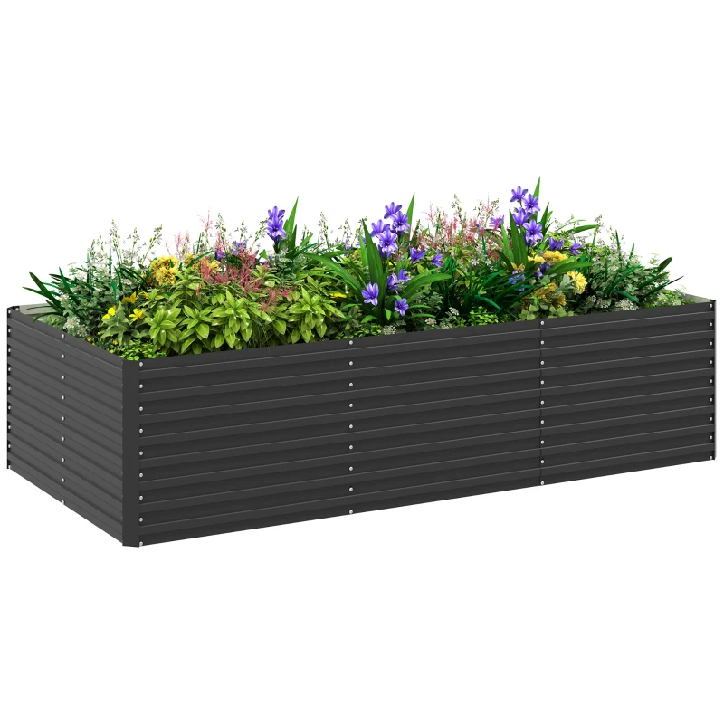 Outsunny Jardinieră ridicată galvanizată rectagulară pentru exterior, fund deschis, 240 x 120 x 60cm, Gri