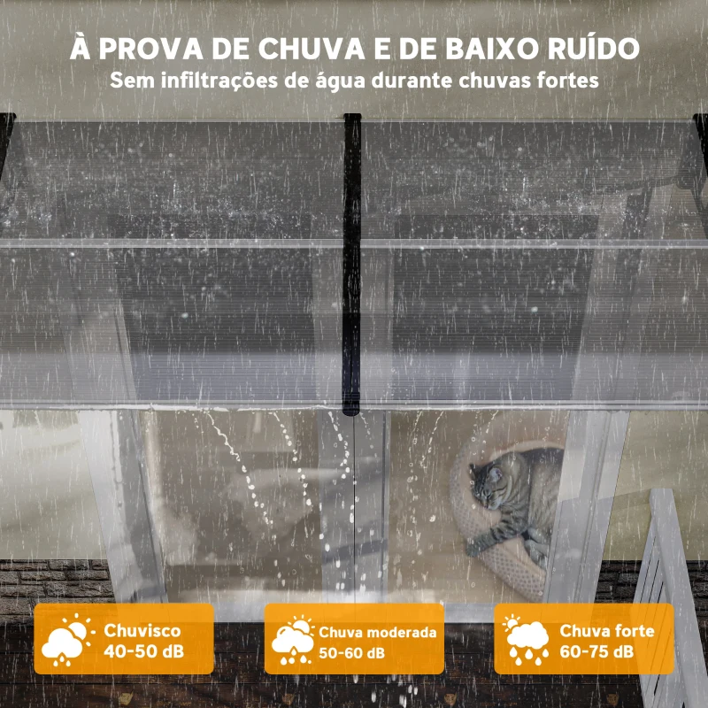 Outsunny Marquise de Proteção 200x96 cm Marquise Exterior para Portas e Janelas contra o Sol e Chuva com Suporte de PP Policarbonato Transparente