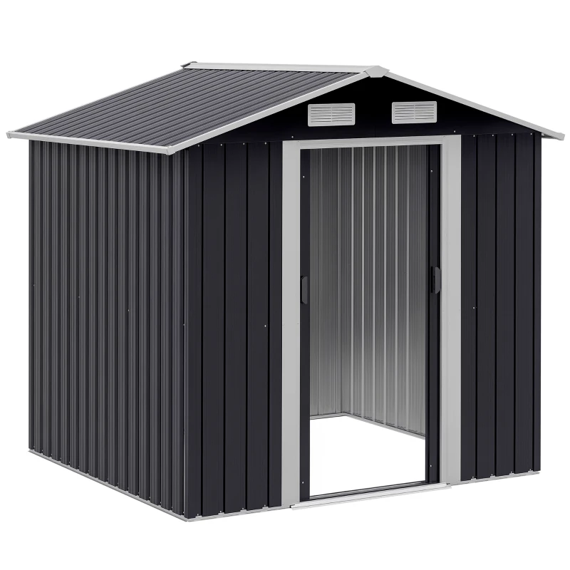 Outsunny Capanno da Giardino 2x1.5x1.9m in Acciaio Zincato, Doppia Porta Scorrevole e 4 Prese d'aria