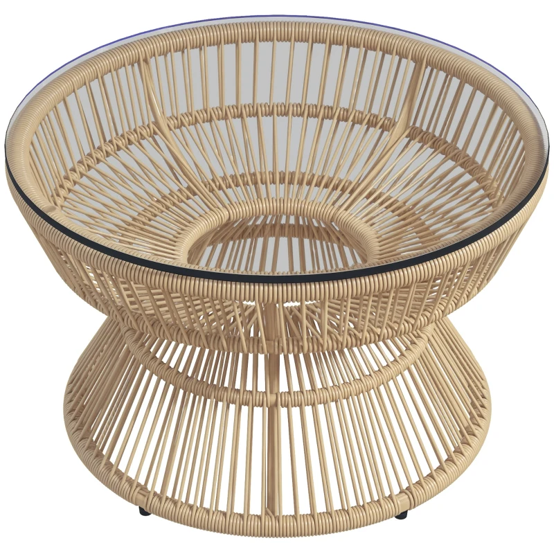 Outsunny Table basse de jardin ronde, table d'appoint en résine aspect rotin et plateau verre trempé Ø60 x 37H cm