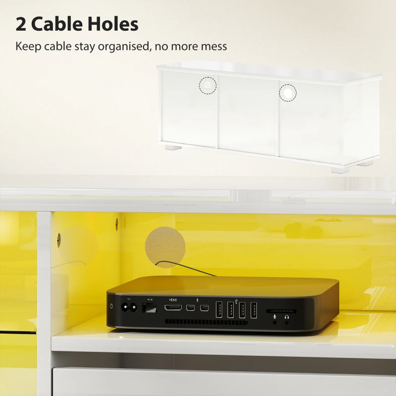 HOMCOM TV Stand Cabinet with LED Lights - High Gloss White