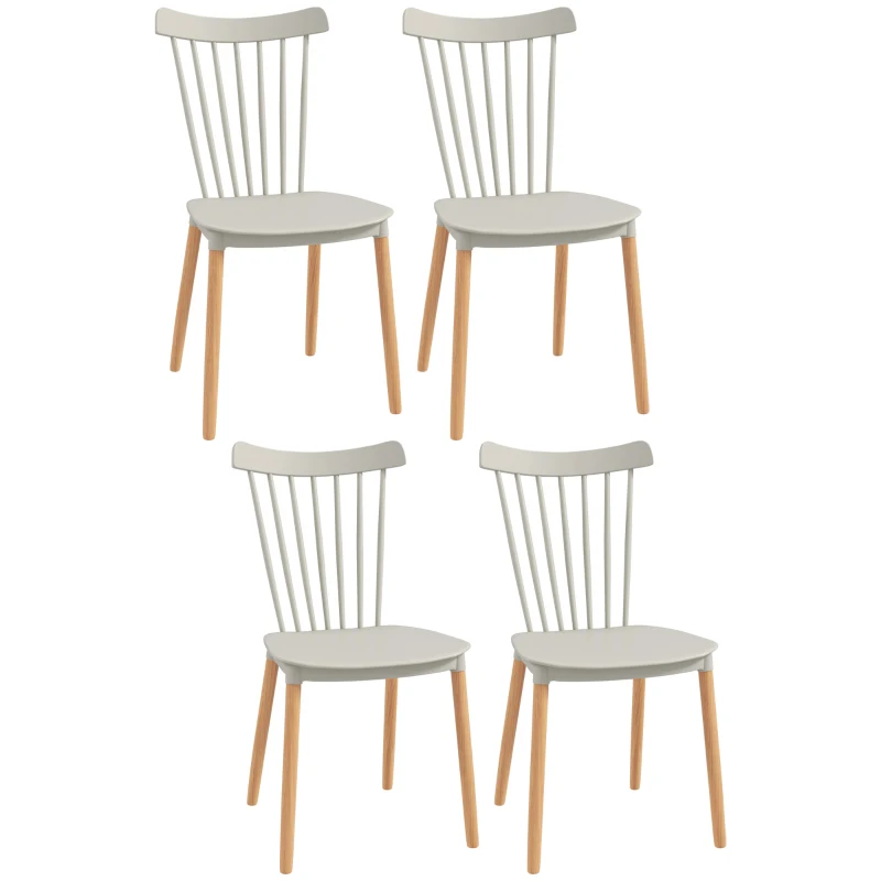 HOMCOM Set de 4 scaune stil scandinav, spătar înalt, șezut din polipropilenă, picioare din fag 48 x 52,5 x 83 cm gri